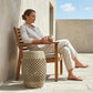 12.4" Steel Patio End Table, Round Hollow Drum Side Table, Accent Table for Indoor and Outdoor, Khaki