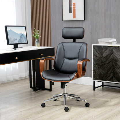 PU Leather Office Chair with Removable Headrest - Black