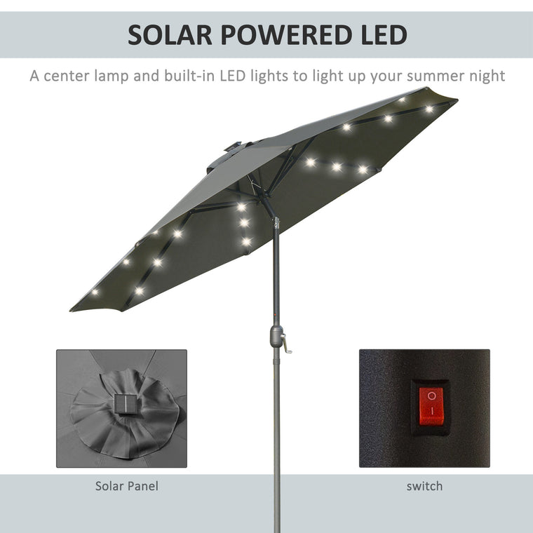 9ft Charcoal Grey Solar Patio Umbrella with 24 LED Lights