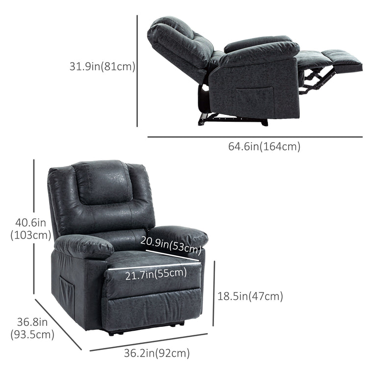 PU Leather Manual Recliner with Footrest - Black