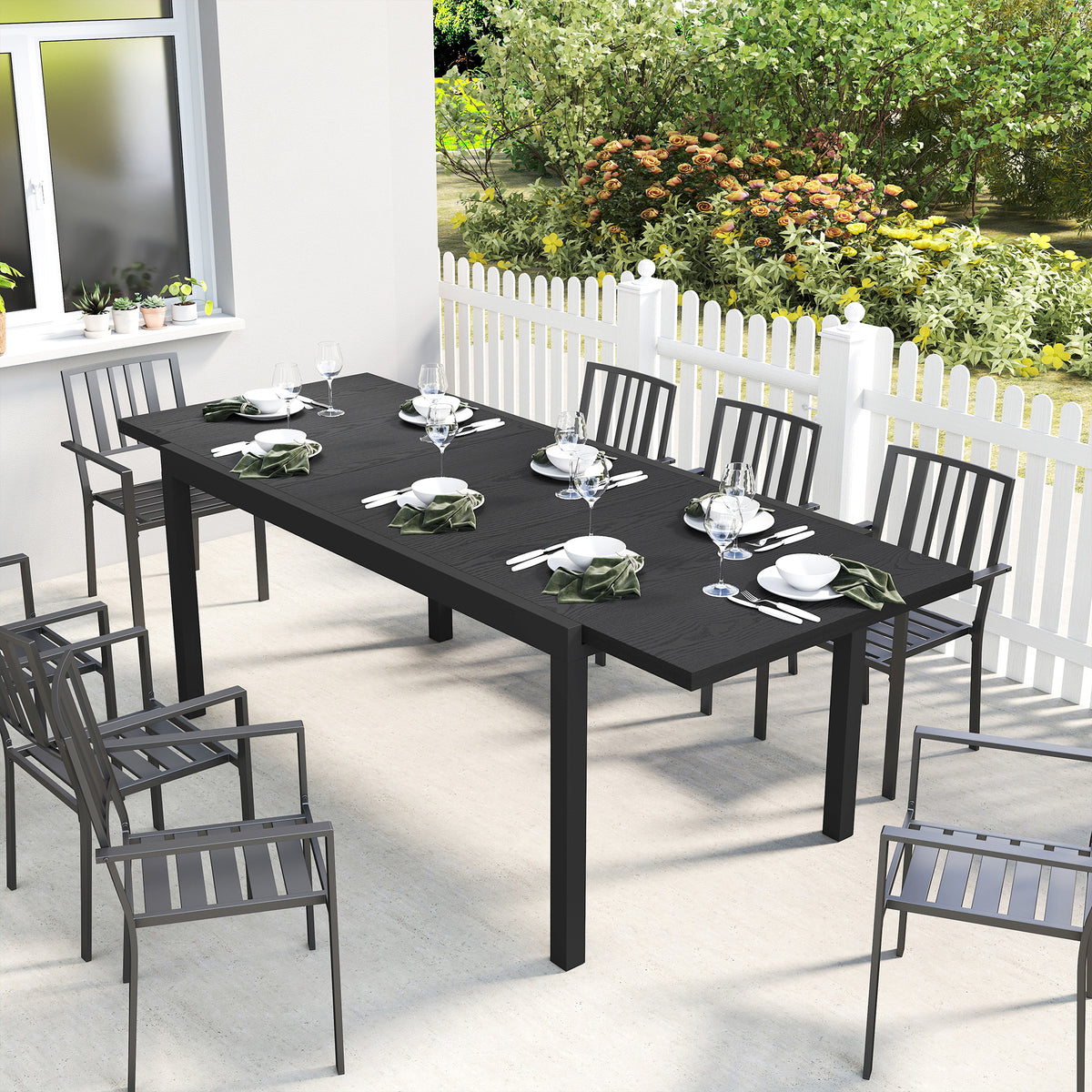 Expandable Patio Dining Table for 8-10 People, 60.6"/84.3" Aluminum Outdoor Dining Table with Adjustable Foot Pads