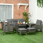 6-Piece Outdoor Patio Furniture Set with Chairs, Ottomans, Sofa, Glass Top Coffee Table and Cushions, Wicker Rattan Conversation Set for Backyard and Porch, Grey
