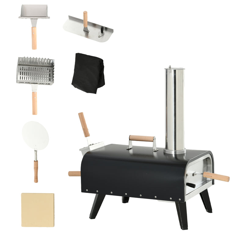 Black Stainless Steel Wood-Fired Pizza Oven with Foldable Legs