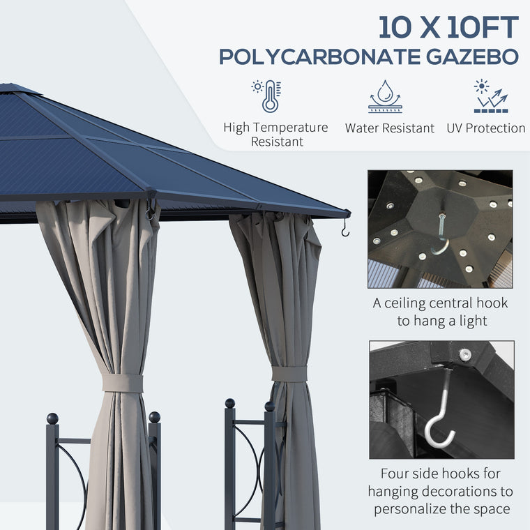 10' x 10' Black Hardtop Gazebo with PC Board Roof