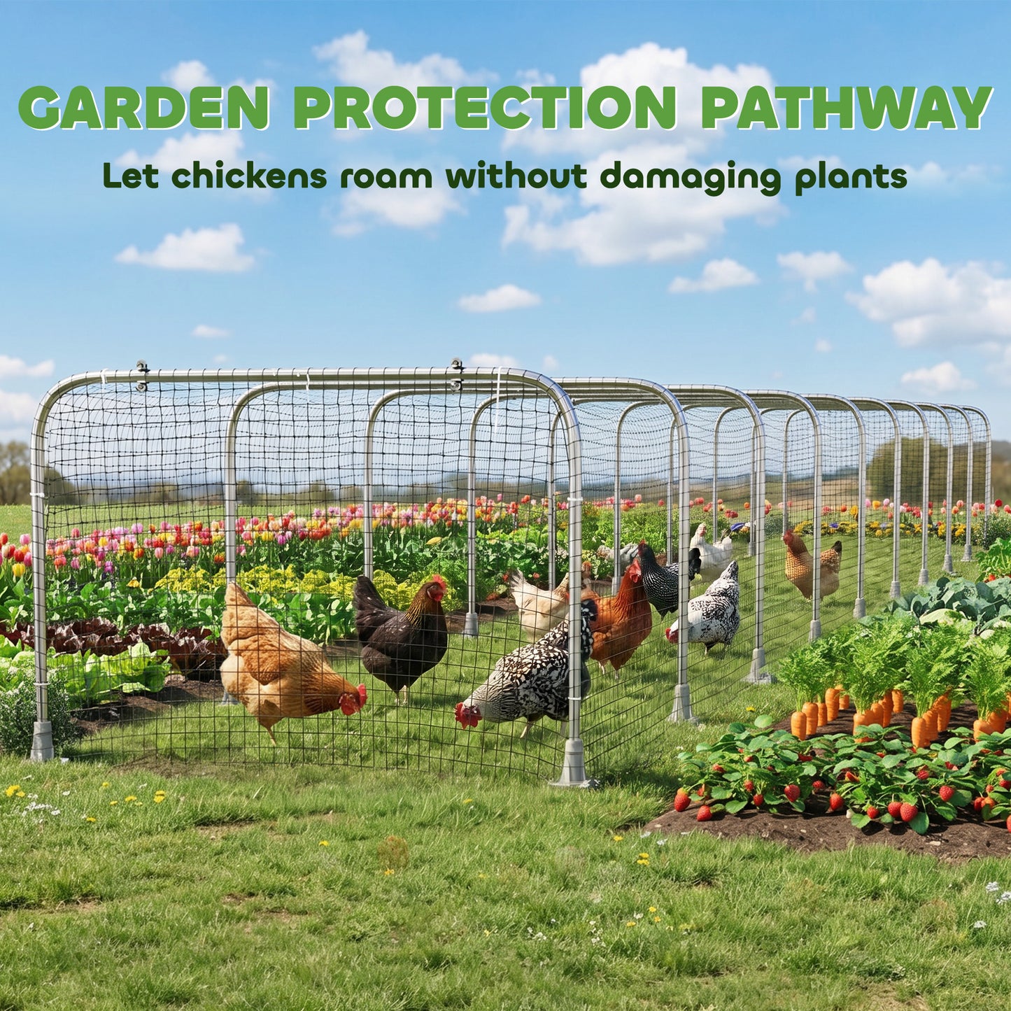 Extra Long Chicken Tunnel for Outside, 354" x 39" Galvanized Steel Chicken Run for 10-15 Chickens or Ducks
