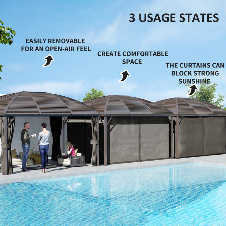 10' x 13' Dark Grey Hardtop Gazebo with Netting & Curtains