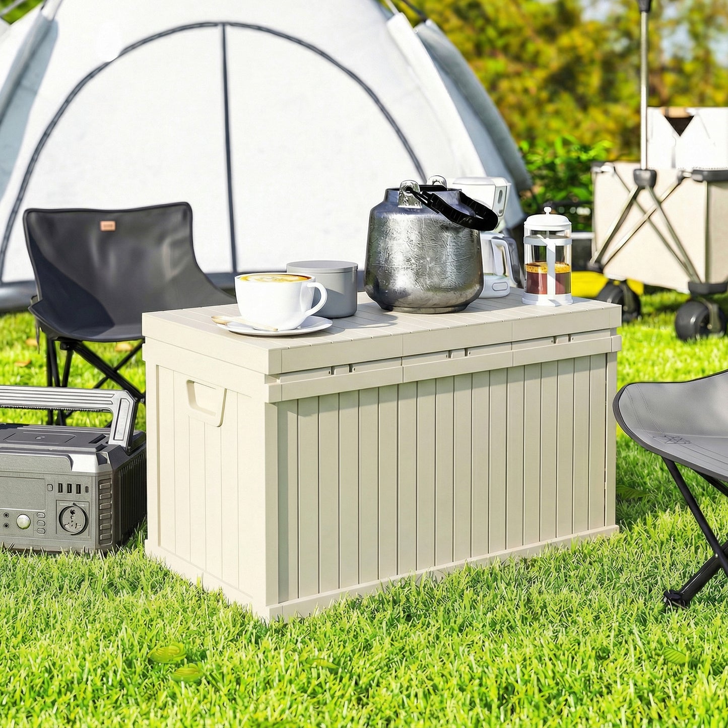 70-Gallon Resin Deck Box with Handles - Sand