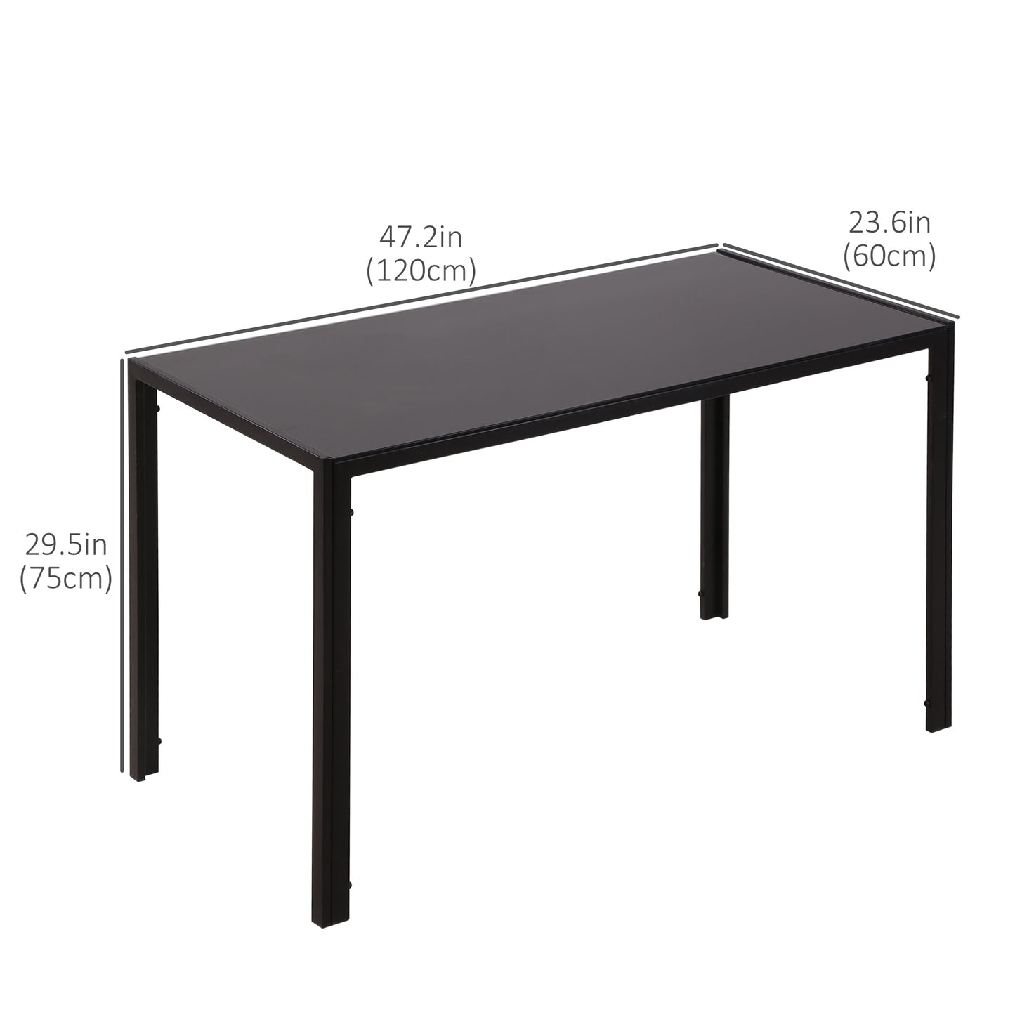 Rectangular Kitchen Table for 4 People, Dining Table with Tabletop Tempered Glass for Dining Room, Living Room, Black