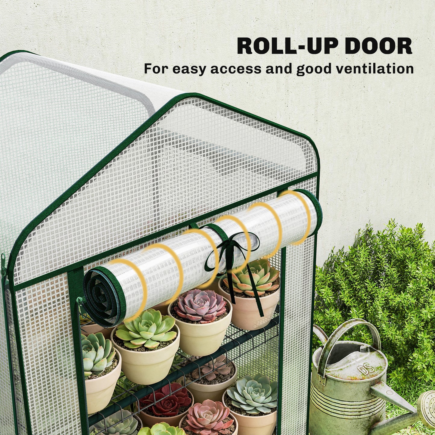 Mini Greenhouse with Screen Roof, Portable Small Greenhouse with Roll-Up Zipper Door