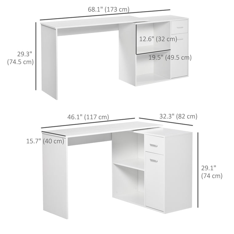 180-Degree Rotating Corner Desk with Storage