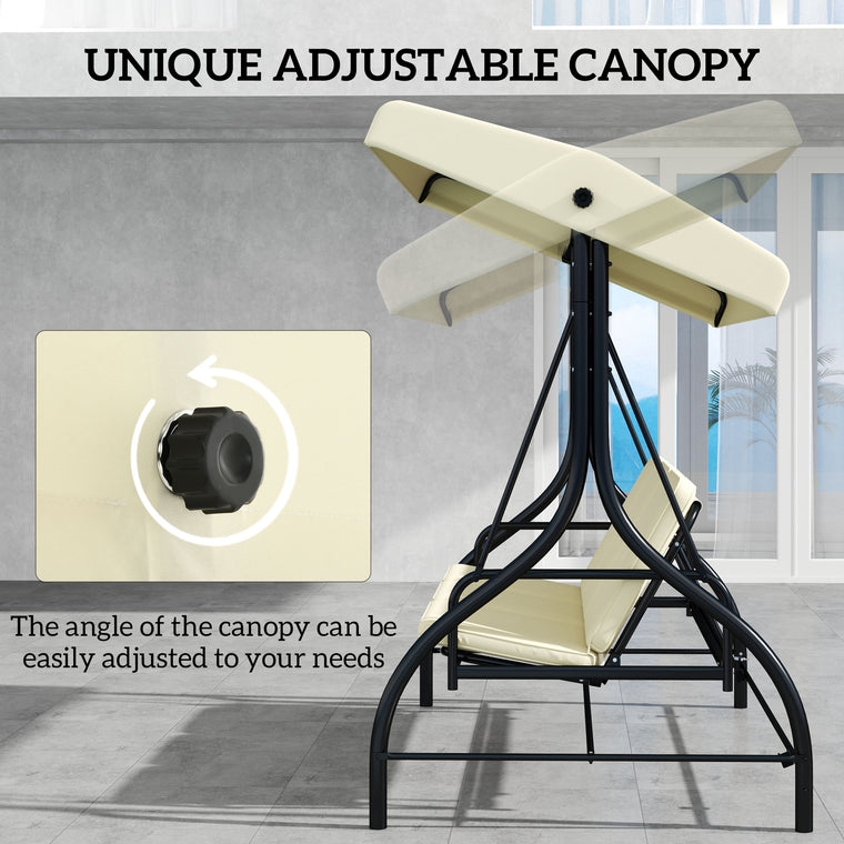 Convertible 3-Seat Porch Swing Bed with Canopy - Beige