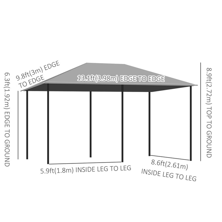 13' x 10' Grey Soft-Top Steel Gazebo with Removable Curtains