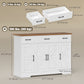 47" Buffet Cabinet with Soft-Close Hinges, Farmhouse Sideboard with 3 Drawers, Adjustable Shelves and Spice Racks, White