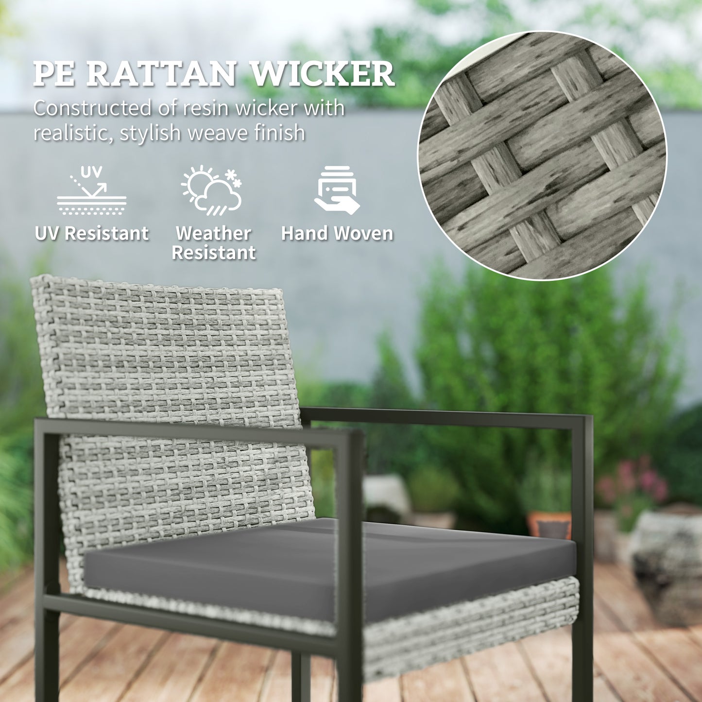 9 Pieces Wicker Patio Dining Set with 4 Armchairs, 4 Stools, Tempered Glass Top, Removable Cushions, Light Grey