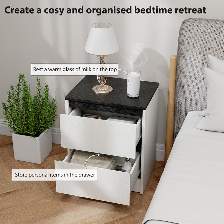 Nightstands Set of 2 with 2 Drawers - White