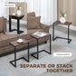 Nesting Coffee Table Set of 3, Stackable Rectangular End Tables with Wood-Effect Top, Metal Frame, Industrial & Rustic C-Shaped for Small Space, Living Room, Rustic Brown