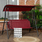 3-Seater Outdoor Porch Swing with Adjustable Canopy, Patio Swing Chair for Garden, Poolside, Backyard, Wine Red - Walnut