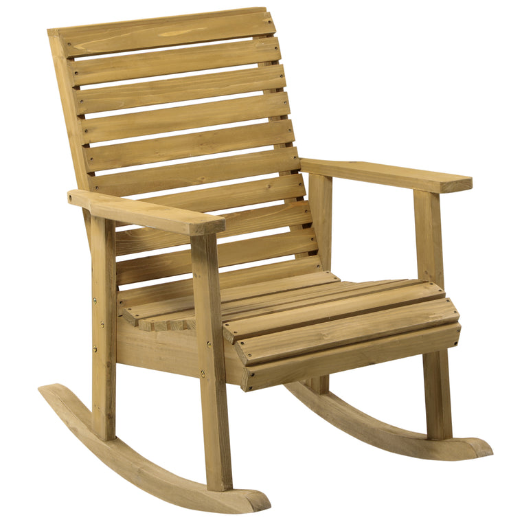Light Brown Wooden Rocking Chair with Slatted Back