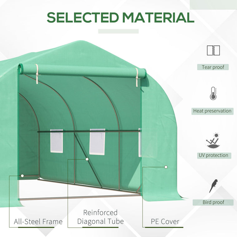 15' x 10' x 7' Green Walk-In Greenhouse with Mesh Windows