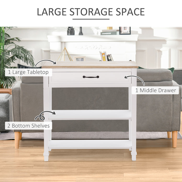 30" Narrow Console Table with Drawer - White