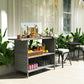 Wicker Outdoor Bar Table, PE Rattan Bar Height Patio Table with 2 Shelves, Steel Frame for Garden, Backyard, Dark Grey
