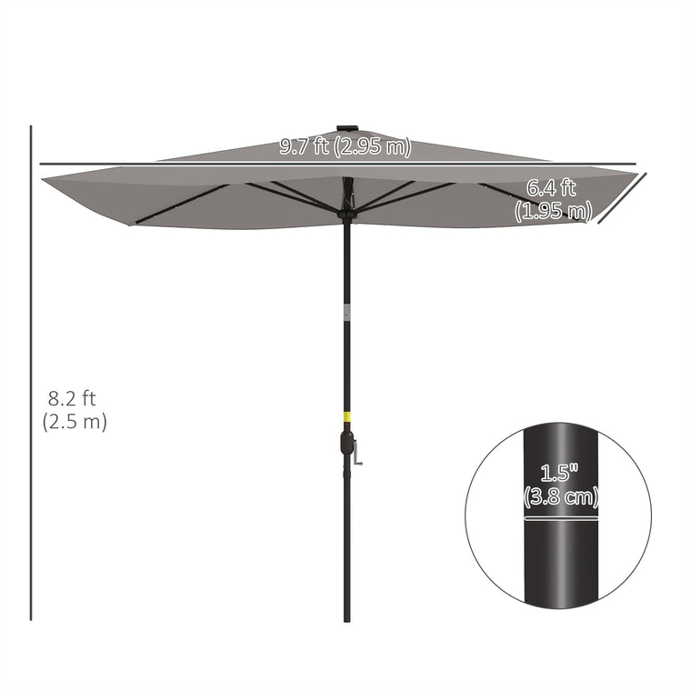 6.5x10ft Light Grey Aluminum Market Parasol with Solar LEDs