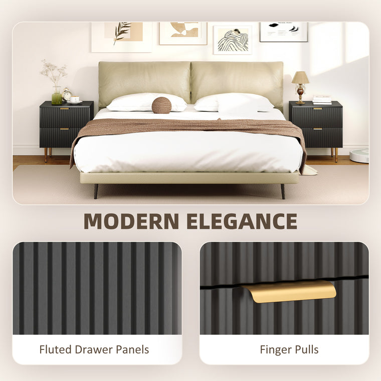 Nightstand Set of 2 with 2 Drawers and Metal Legs - Black