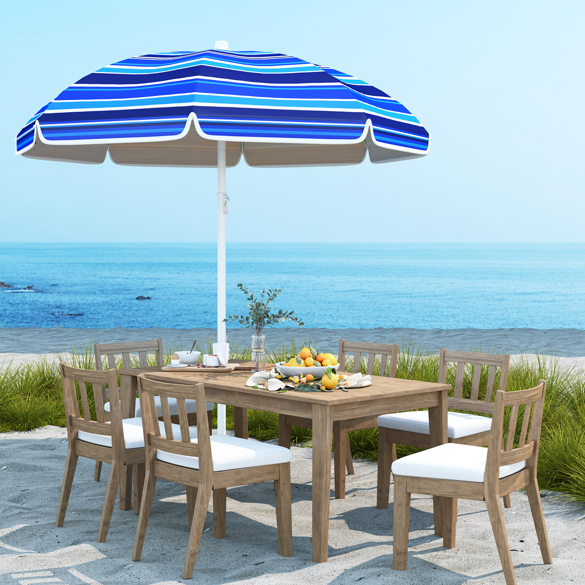 70.9" Multicolor Portable Beach Umbrella with UV50+ Ruffle & Tilt