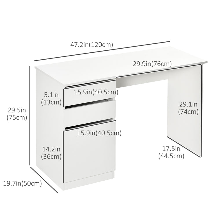 Computer Desk with Storage Drawer and Cabinet - White
