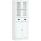 61" Kitchen Pantry Cabinet, Freestanding Farmhouse Buffet Storage Cabinet with Soft Close Glass Doors and Adjustable Shelves, White