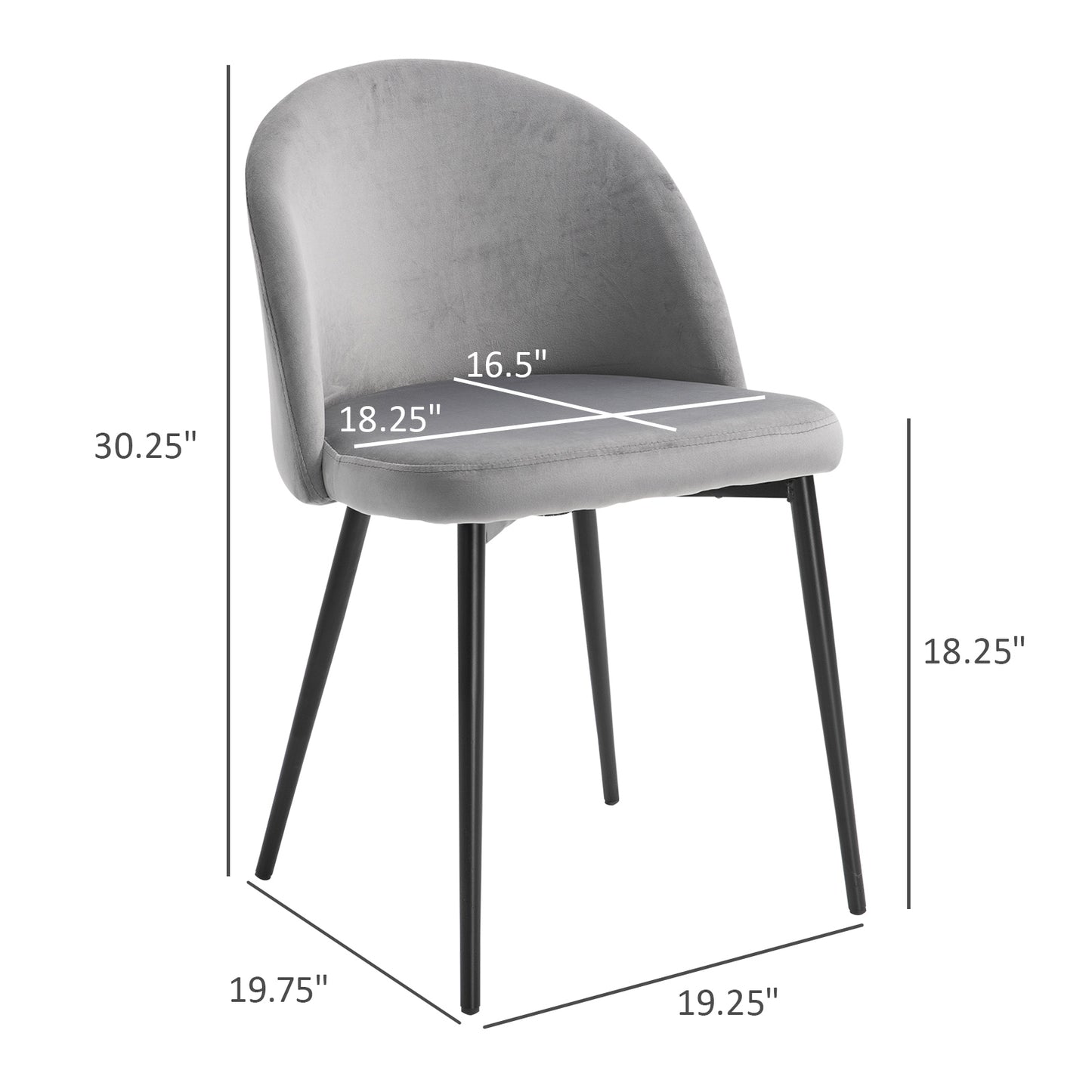Set of 2 Mid-Back Dining Chairs, Velvet-touch Upholstered Kitchen Chairs for Living Room and Dining Room, Grey