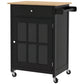 Rolling Kitchen Cart with Drawer and Glass Door Cabinet, Kitchen Island on Wheels with Towel Rack, Black
