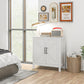 Sideboard Buffet, Kitchen Storage Cabinet with Barn Door and Adjustable Shelves, Storage Pantry, White Wood Grain