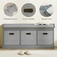Shoe Storage Bench with Seat, Entryway Bench Seat with Cushion, 3 Fabric Drawers for Hallway, Grey