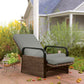 Wicker Outdoor Recliner Chair, Reclining Lounge Chair with Adjustable Backrest, Footrest and Side Tray, Light Grey