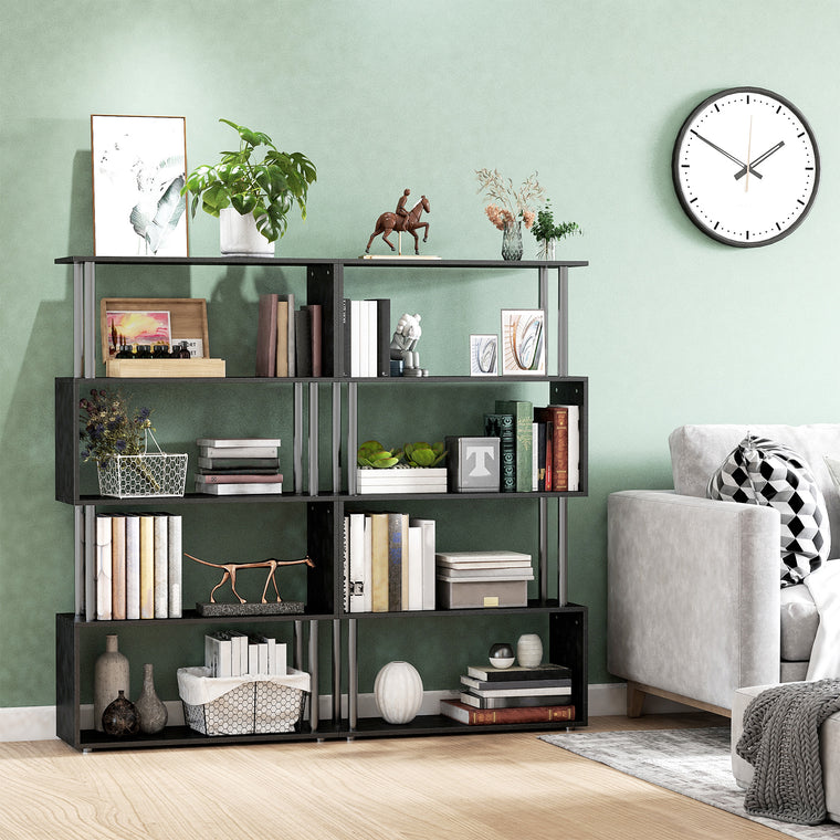 5-Tier S-Shaped Geometric Bookcase - Black