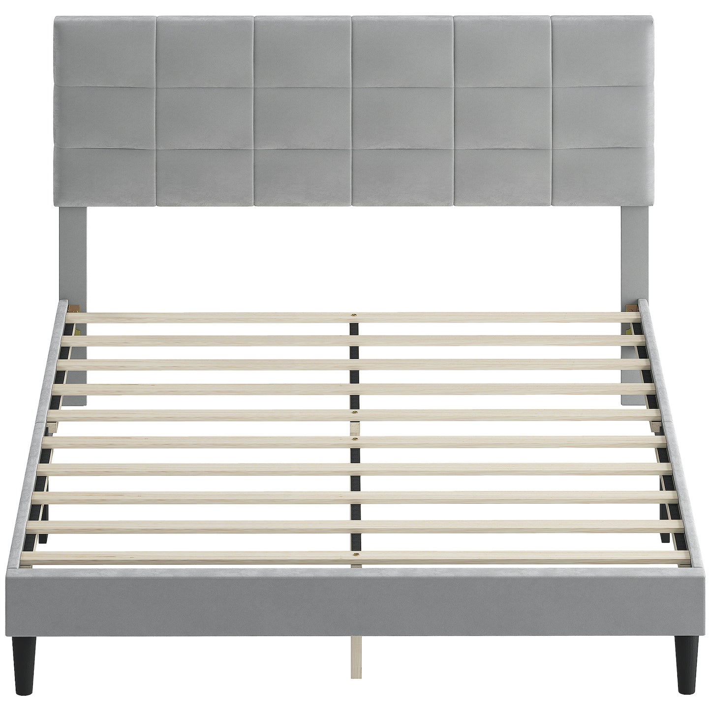 Queen Size Bed Frame with Upholstered Headboard, Modern Platform Bed Frame with Wood Slats, 1100 lbs Capacity, Grey
