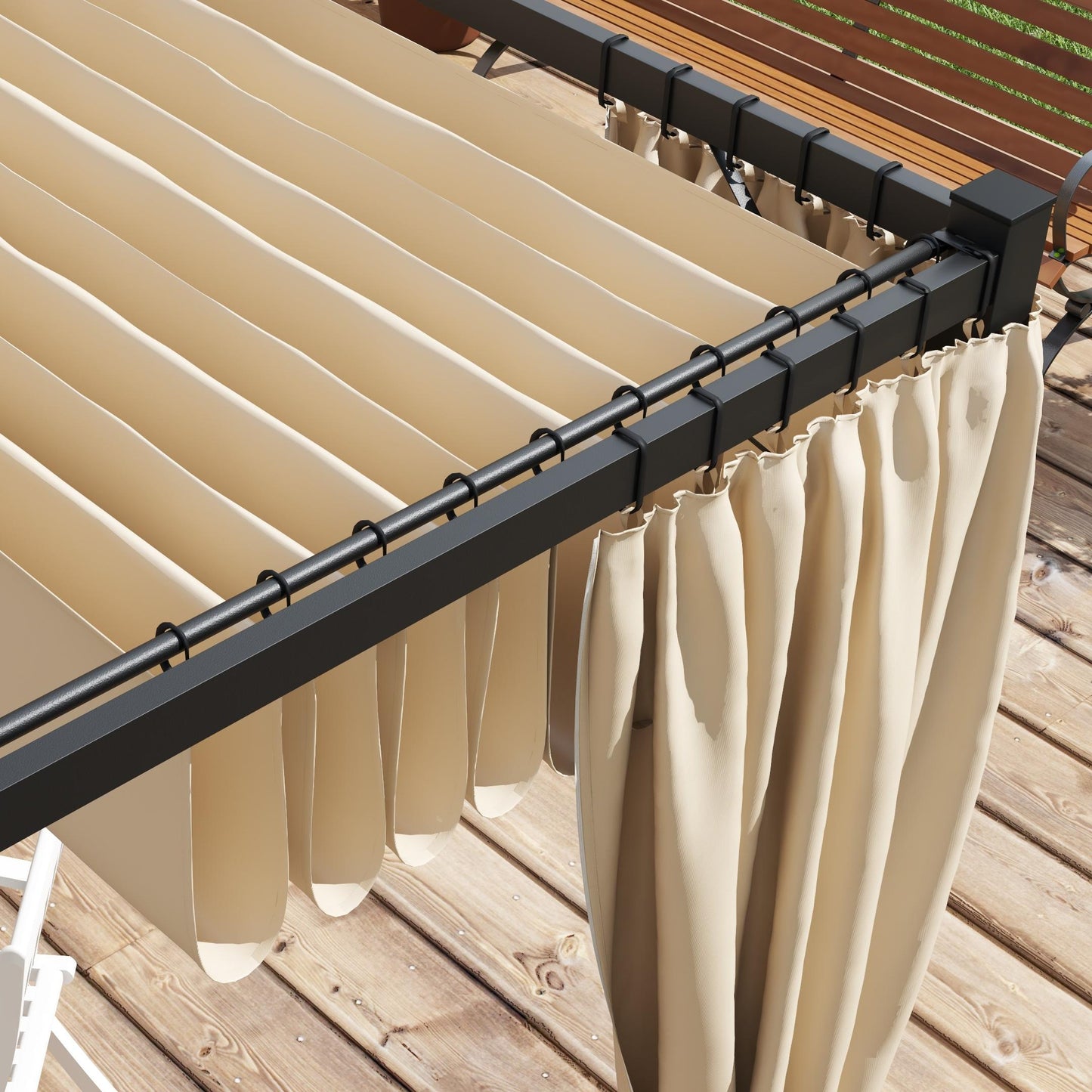 10' x 10' Retractable Pergola Canopy with Sidewalls, Metal Outdoor Gazebo Sun Shade Shelter, Beige