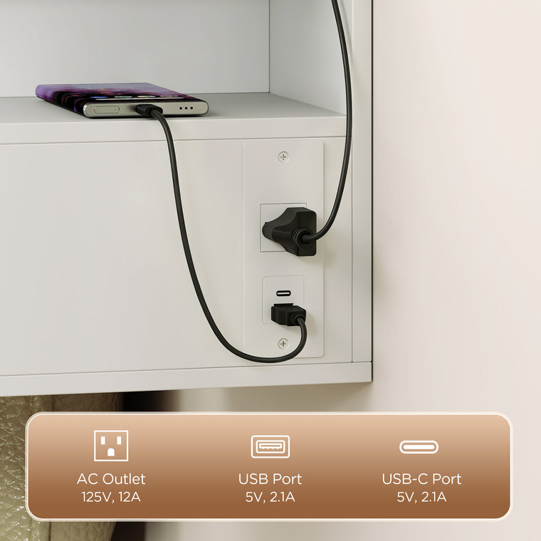Floating Nightstand Set of 2 with Power Outlets