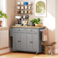 Kitchen Island with Storage, Rolling Trolley Cart with Rubber Wood Top, Spice Rack, Towel Rack, 2 Locking Brakes, Grey