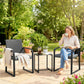 Outdoor Bistro Set, 3 Piece Wicker Patio Furniture with Mesh Seat, Glass Table, Cushions for Porch, Balcony, Grey - Grey