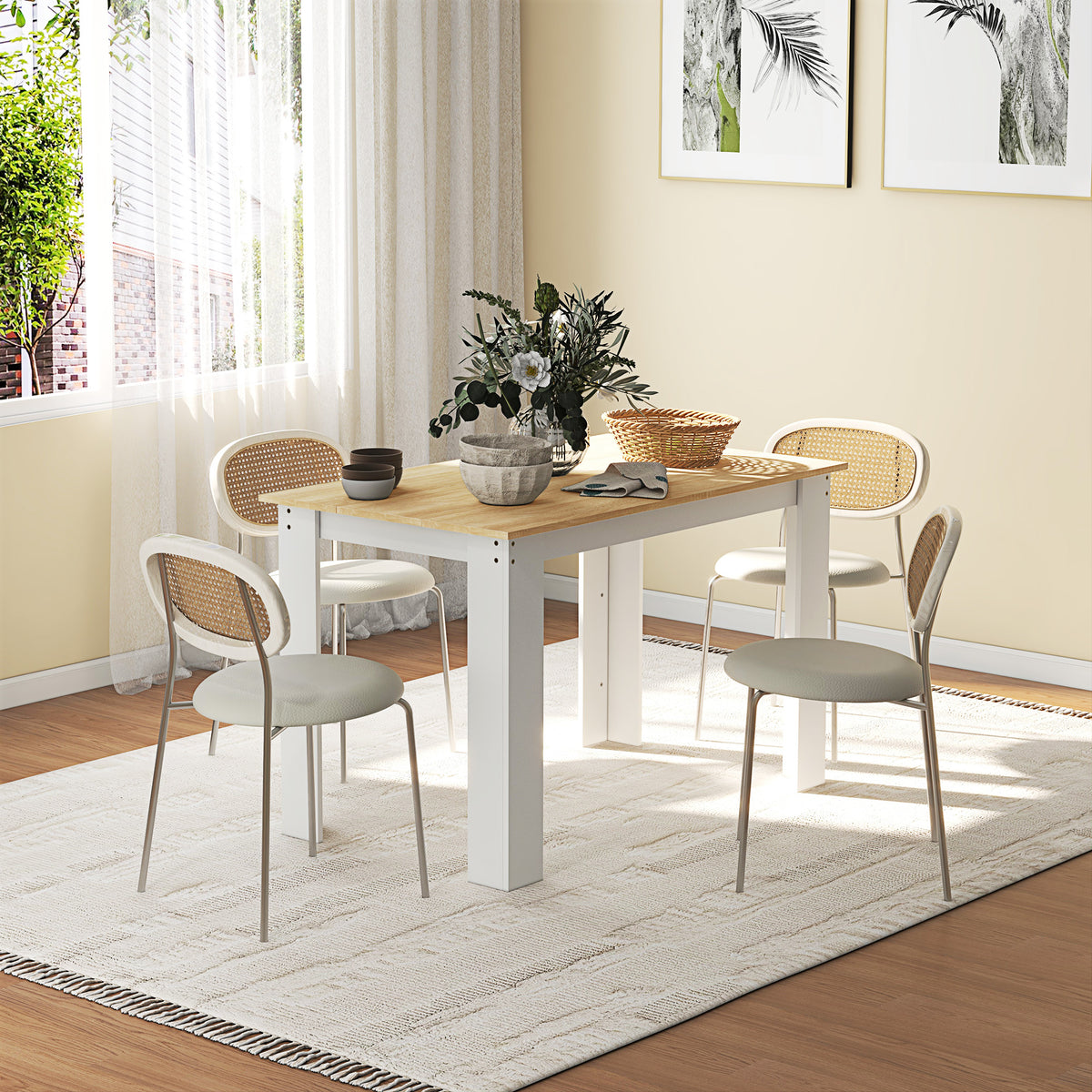 47" Kitchen Table for 4-6 People, Dining Table with Wood Effect for Dining Room, Oak