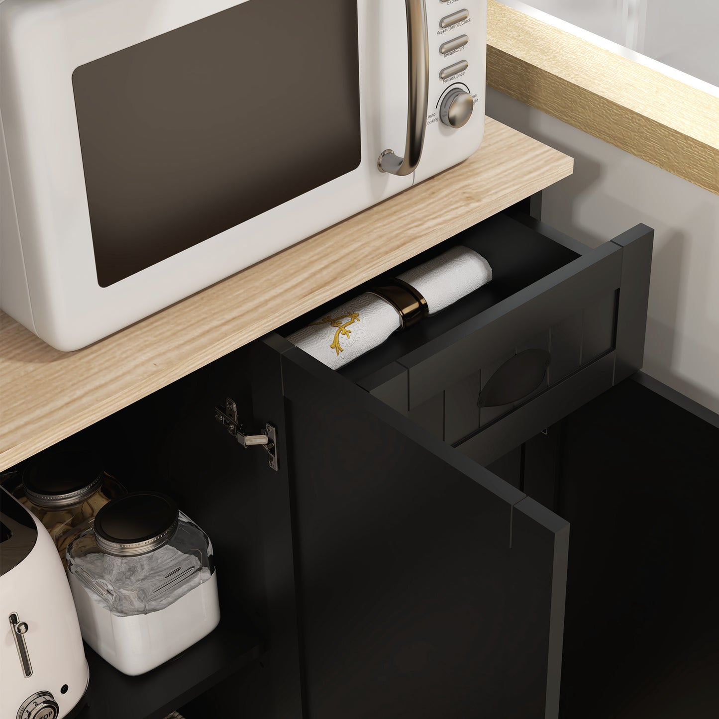 71" Kitchen Pantry Buffet with Hutch Storage Cabinet Microwave Oven Stand with Drawer, Black