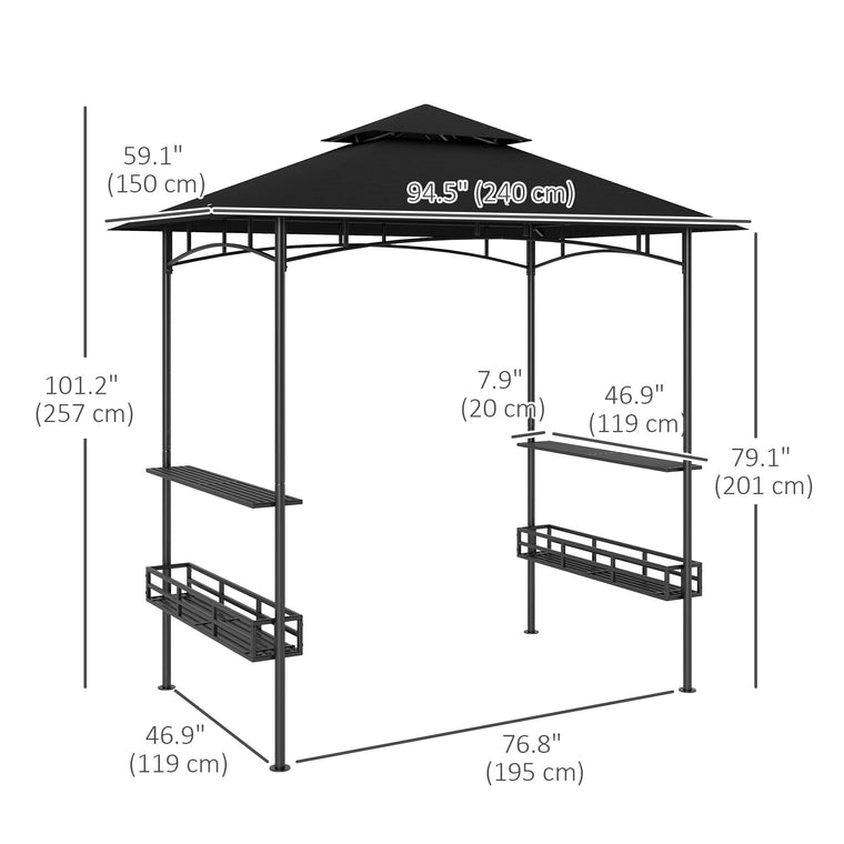 8' x 5' Dark Grey 2-Tier BBQ Gazebo with Side Shelves