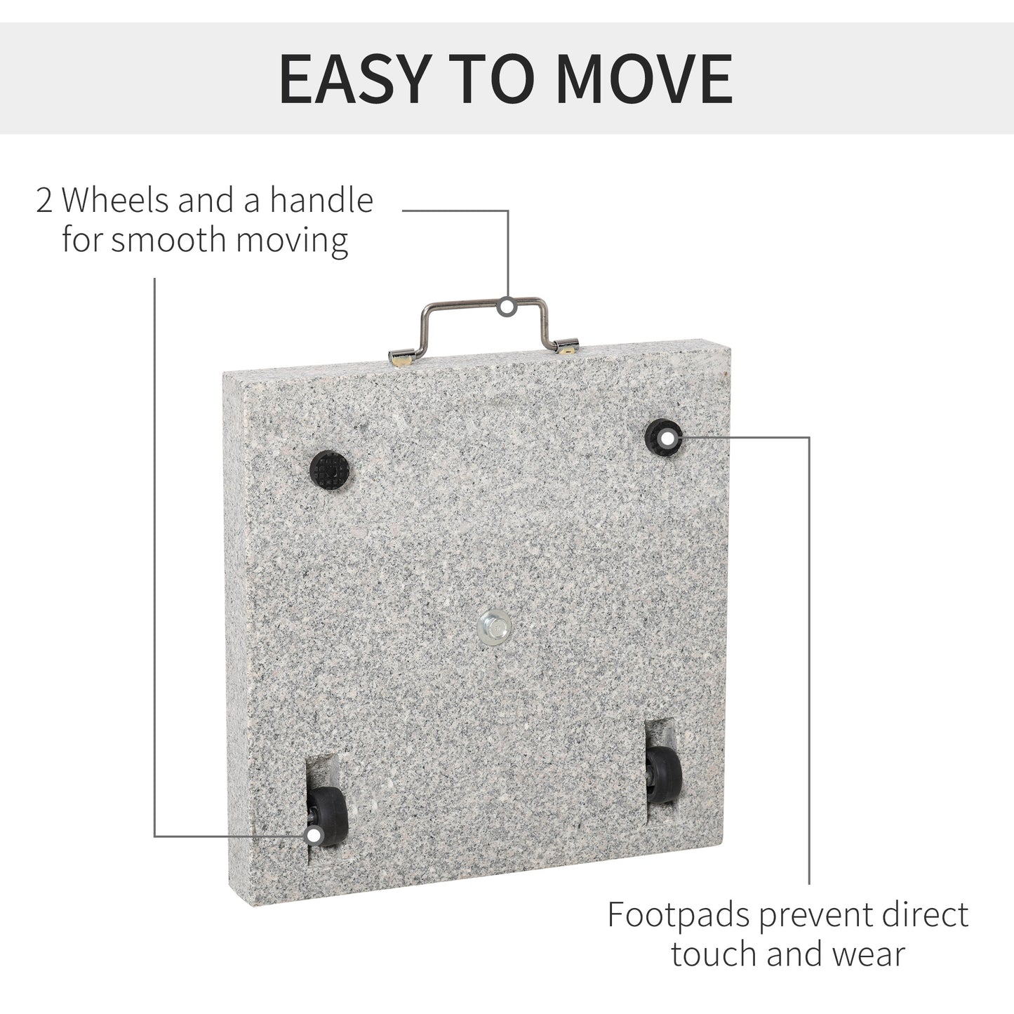 55 lbs Marble Square Umbrella Stand 16.5" Market Heavy Holder Base w/ Wheels, Grey