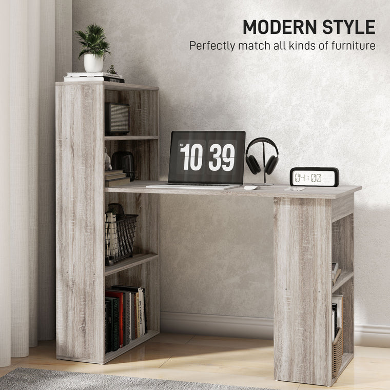 Computer Desk with Bookshelf Storage - Oak