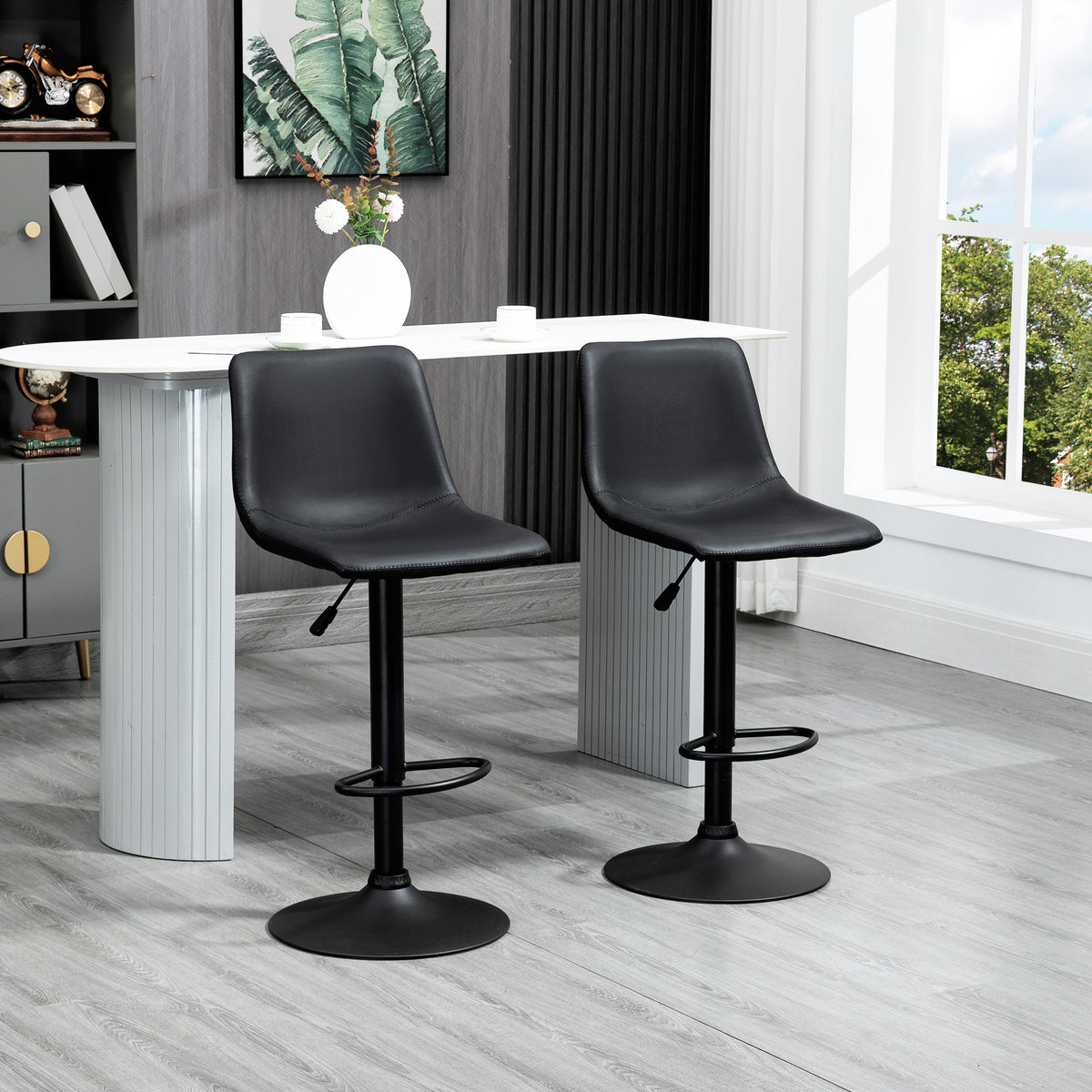 Adjustable Counter Height Bar Stools Set of 2, 360° Swivel Kitchen Counter Stools Dining Chairs with Backs, Vintage Leather, Retro Grey