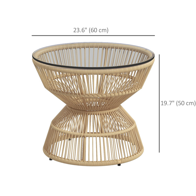 Rattan Coffee Table with Tempered Glass Top