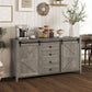 60" Buffet Cabinet, Farmhouse Sideboard with Sliding Barn Doors, Drawers and Adjustable Shelves, Distressed Light Grey