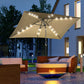 6.5x10ft Patio Umbrella Rectangle Solar Powered Tilt Aluminum Outdoor Market Parasol with LEDs Crank (Light Coffee)